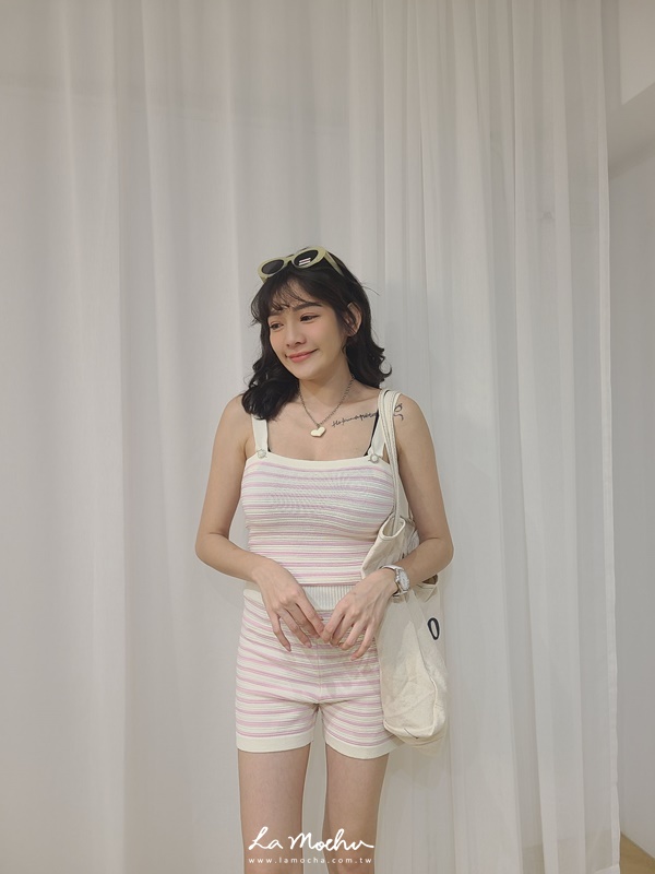 條紋連身休閒短褲